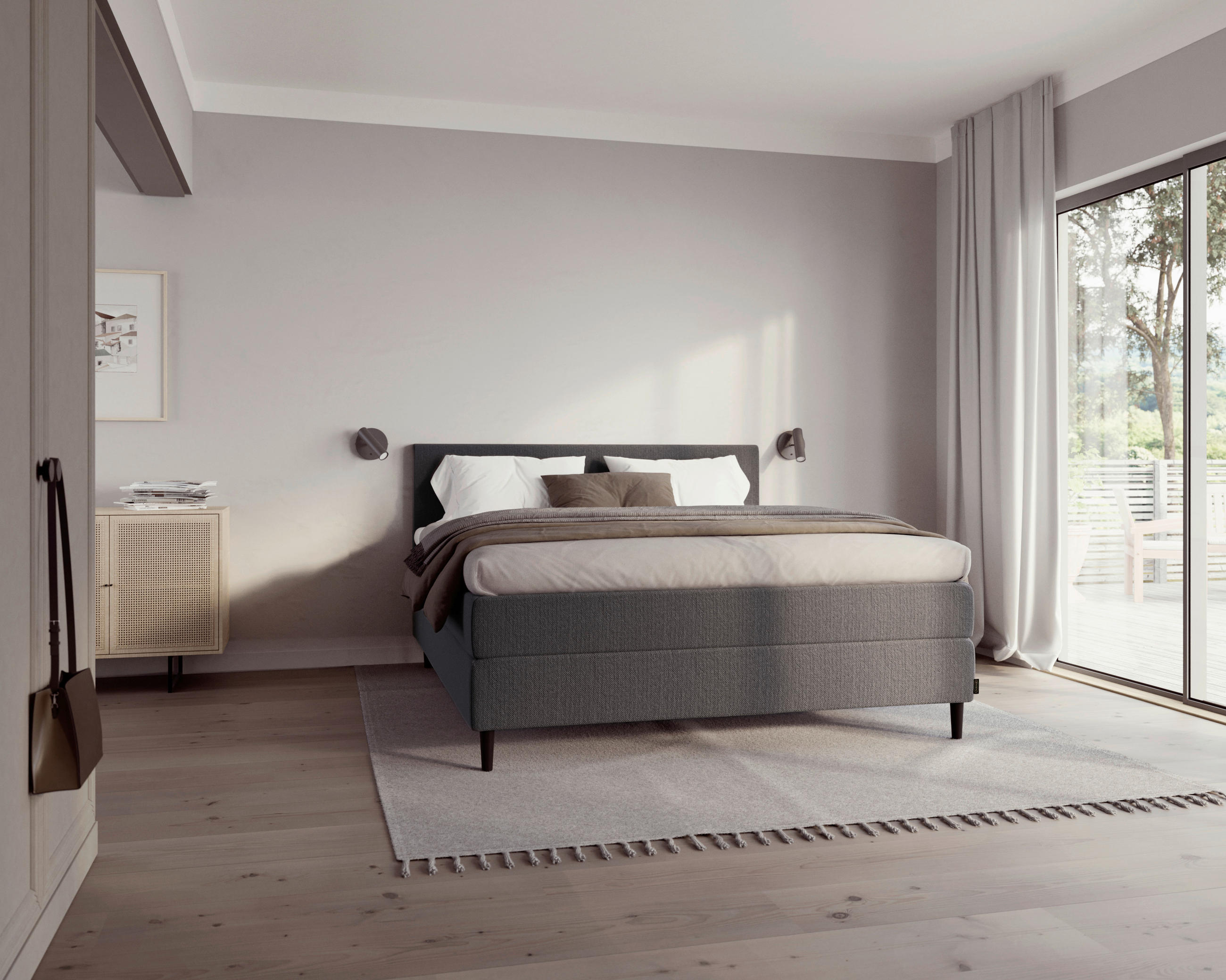 BOXSPRINGBETT 180/200 cm  in Grau  - Schwarz/Grau, KONVENTIONELL, Holz/Textil (180/200cm) - Jensen