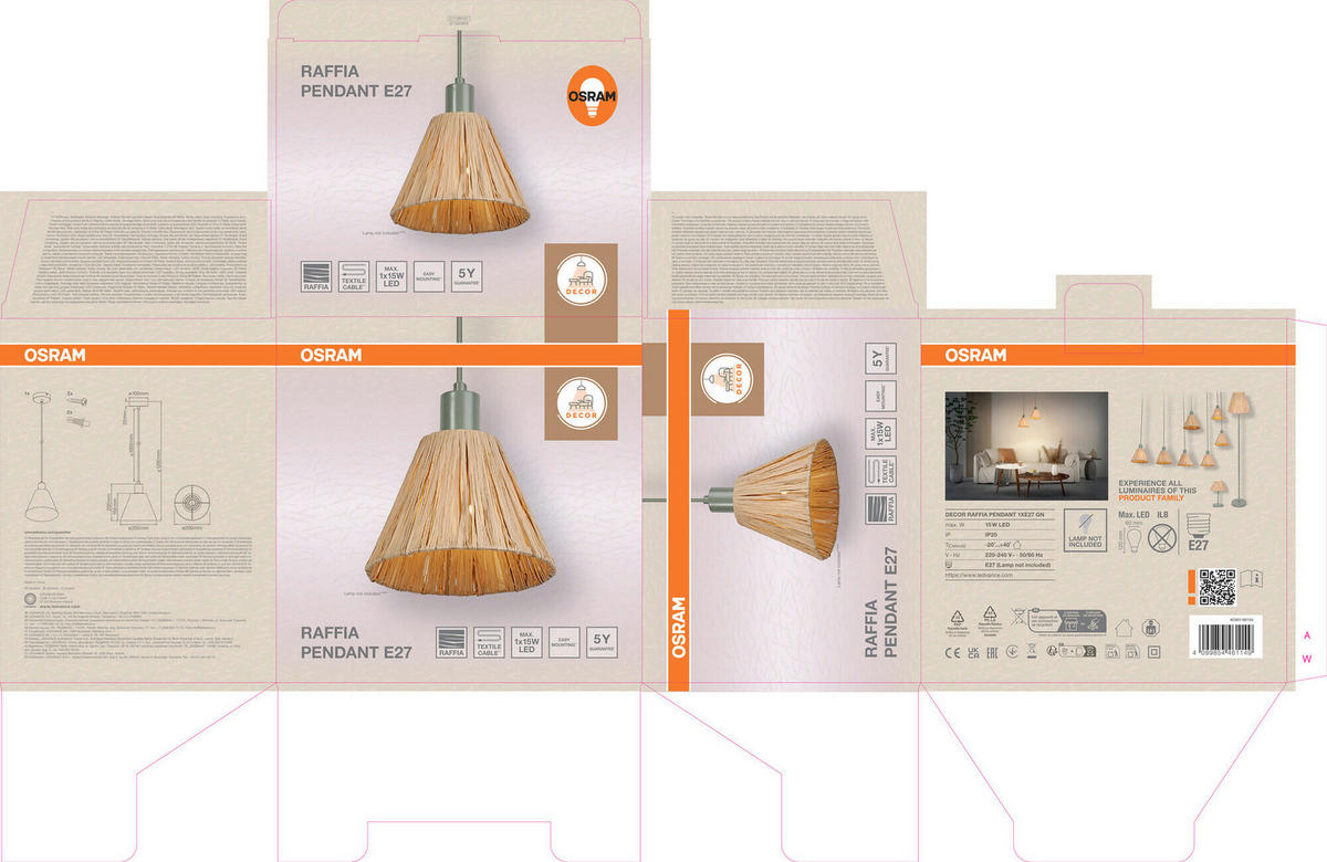 HÄNGELEUCHTE 20/125 cm  - Natur, Naturmaterialien/Metall (20/125cm) - Osram
