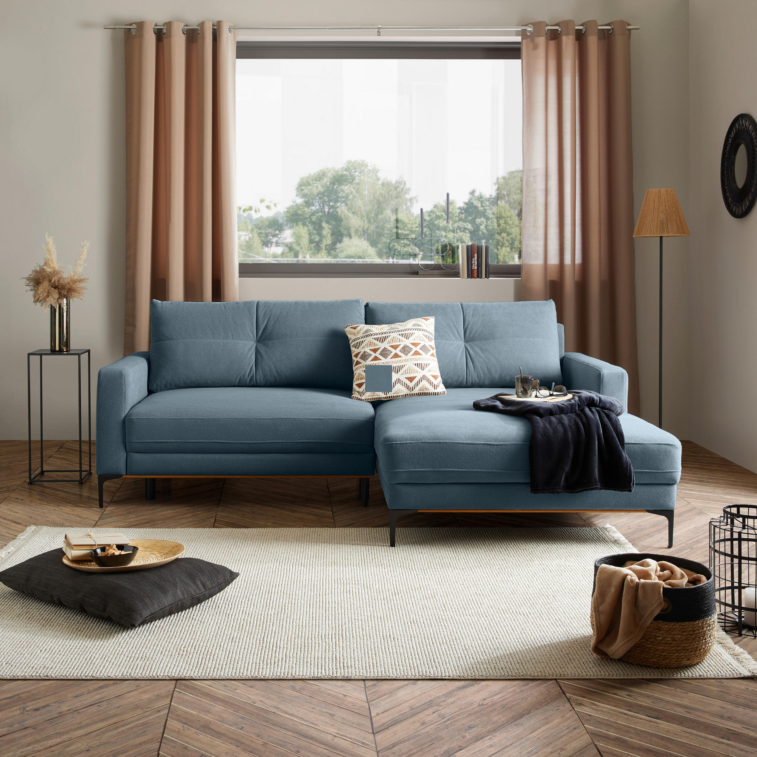 ECKSOFA Hellblau  - Schwarz/Hellblau, MODERN, Textil/Metall (238/162cm) - Ondega