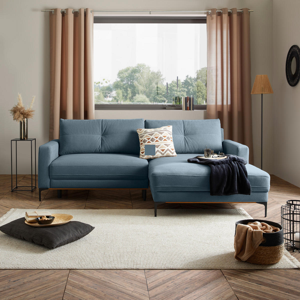 ECKSOFA in Hellblau  - Schwarz/Hellblau, Modern, Textil/Metall (238/162cm) - Ondega