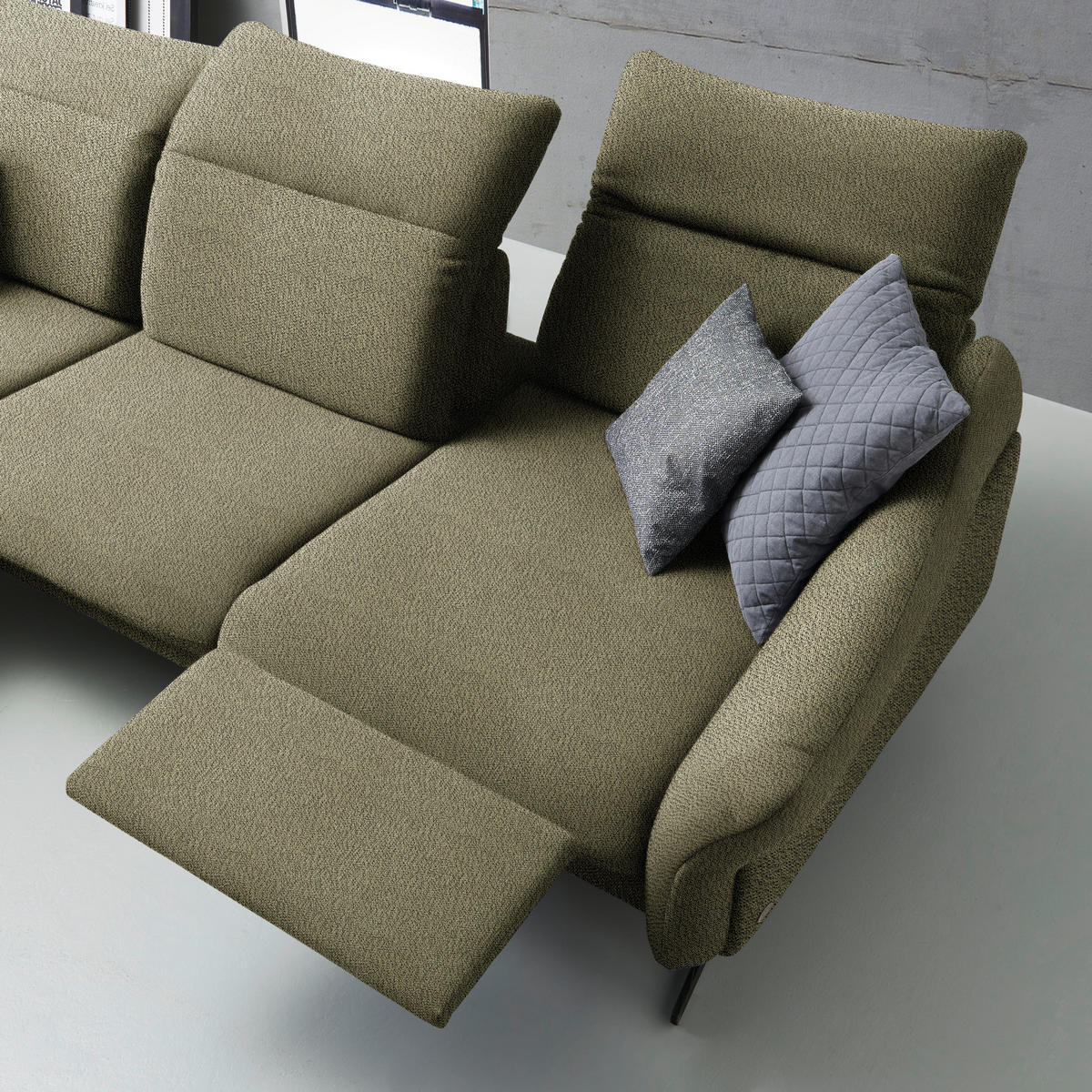 ECKSOFA in Webstoff Olivgrün  - Anthrazit/Olivgrün, Design, Textil/Metall (203/299cm) - Himolla