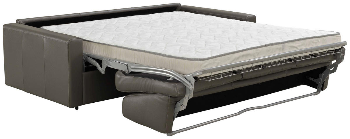 SCHLAFSOFA Bard Grau Echtleder  - Hellgrau/Schwarz, KONVENTIONELL, Leder/Kunststoff (206/81/96cm) - Novel