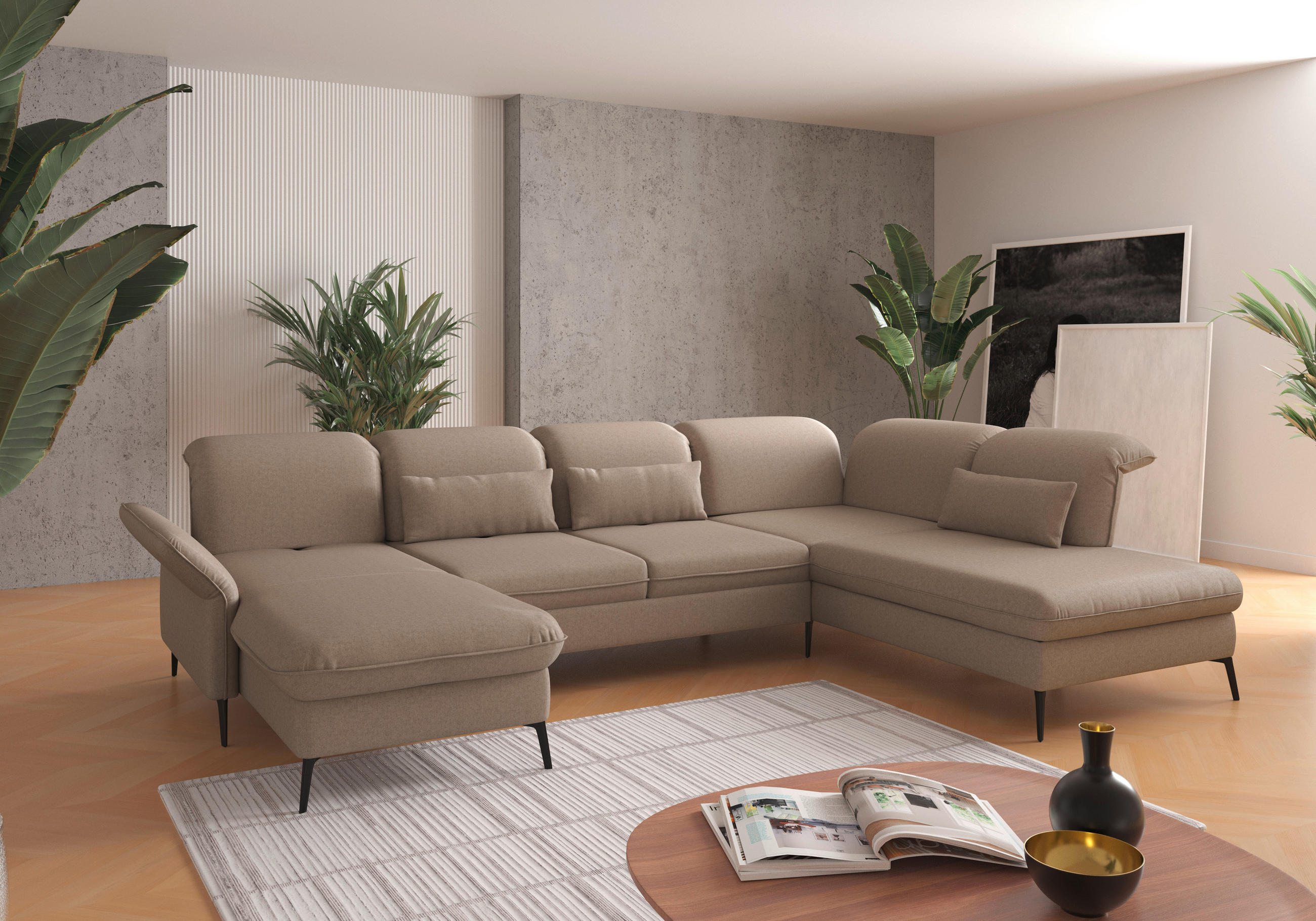 WOHNLANDSCHAFT in Flachgewebe Taupe  - Taupe/Schwarz, Konventionell, Textil/Metall (198/359/231cm) - Sit & More