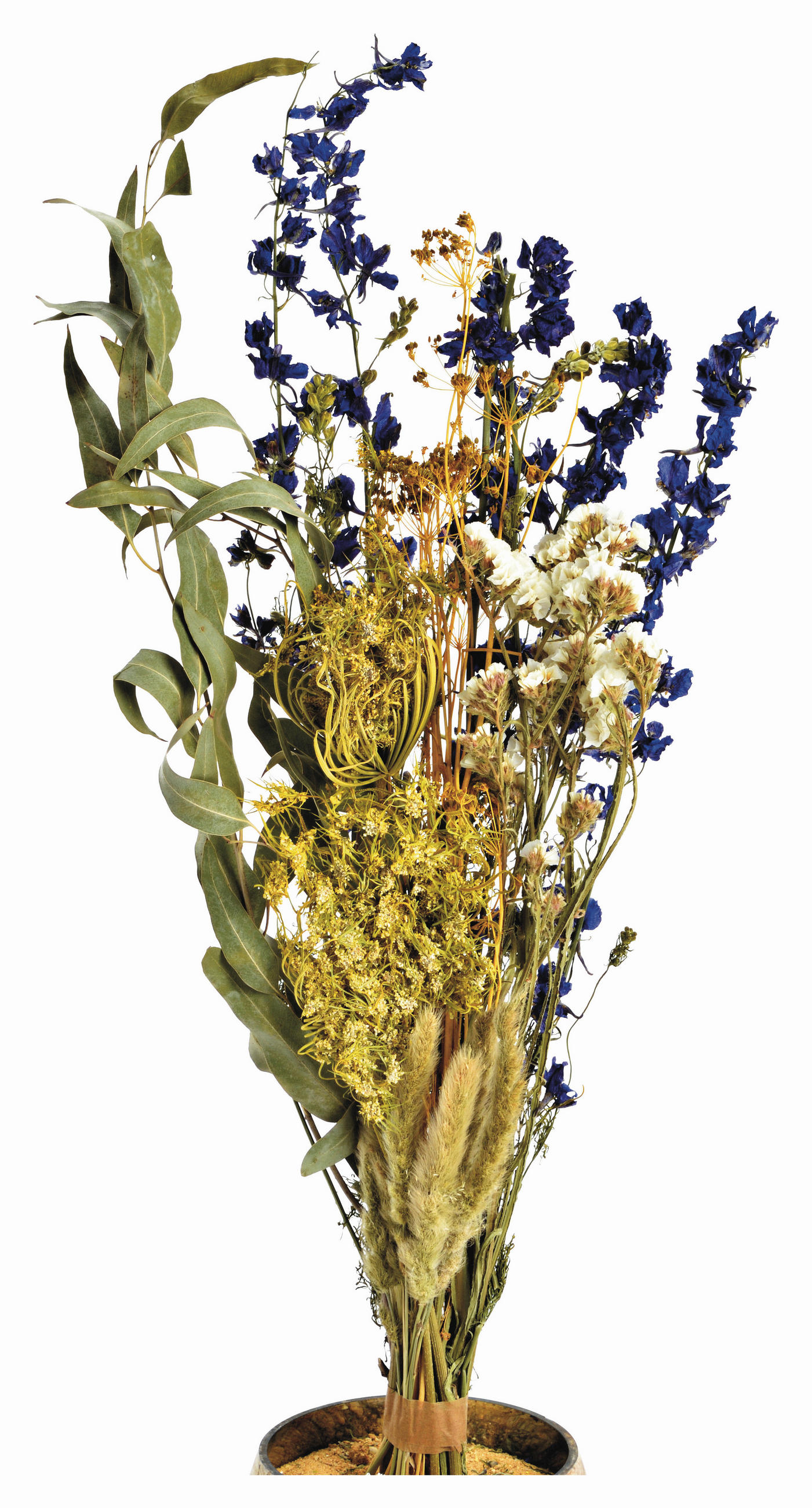 TROCKENBLUMENSTRAUSS  - Blau/Gelb, Basics, Naturmaterialien (55cm)