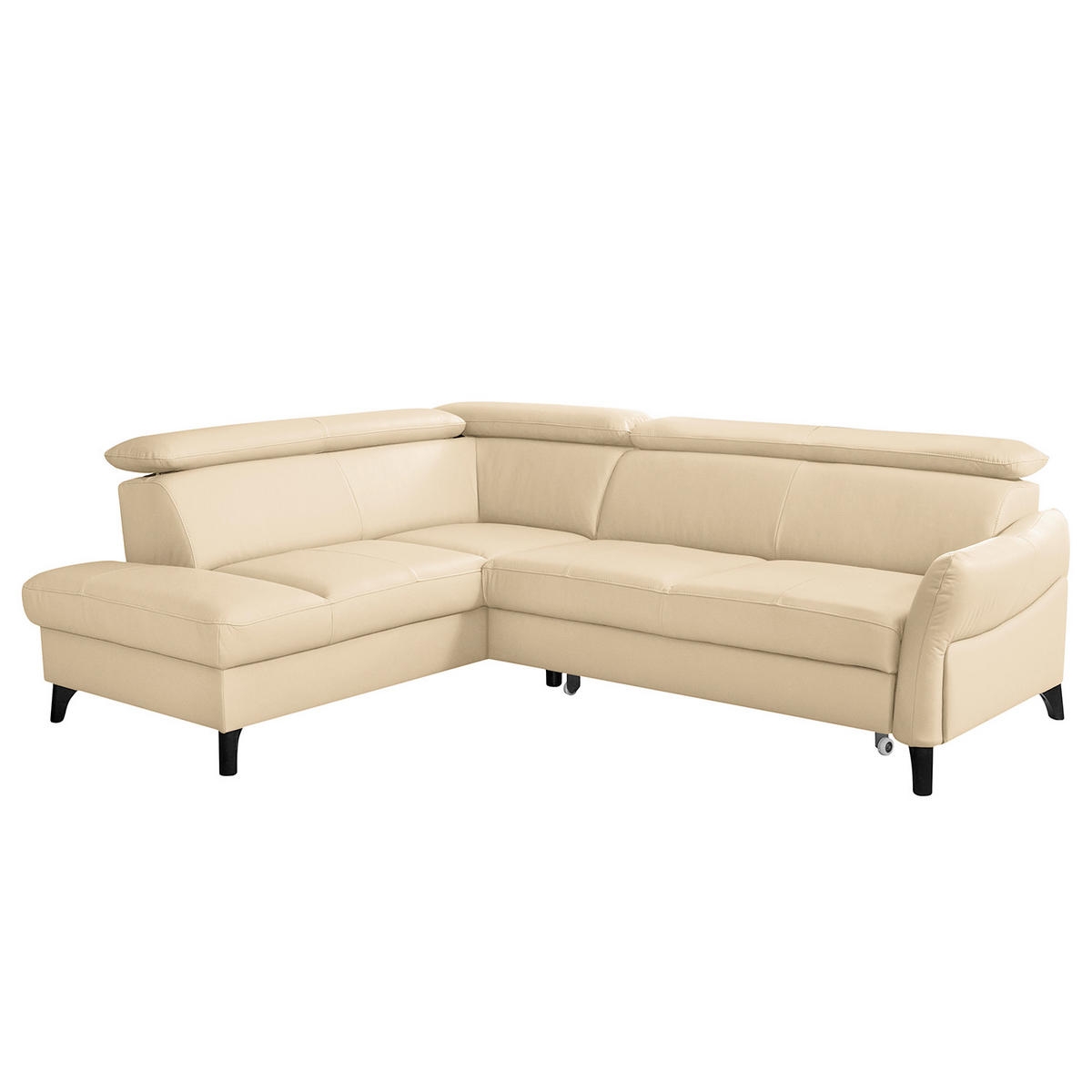 ECKSOFA Beige Echtleder Lederlook  - Beige/Schwarz, Design, Leder/Holz (199/244cm) - Livetastic