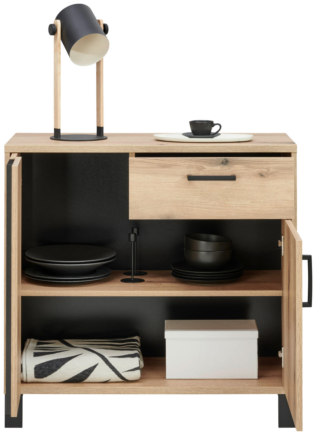 KOMMODE  in 88/84/39 cm  - Eichefarben/Schwarz, Design, Holzwerkstoff/Kunststoff (88/84/39cm) - MID.YOU