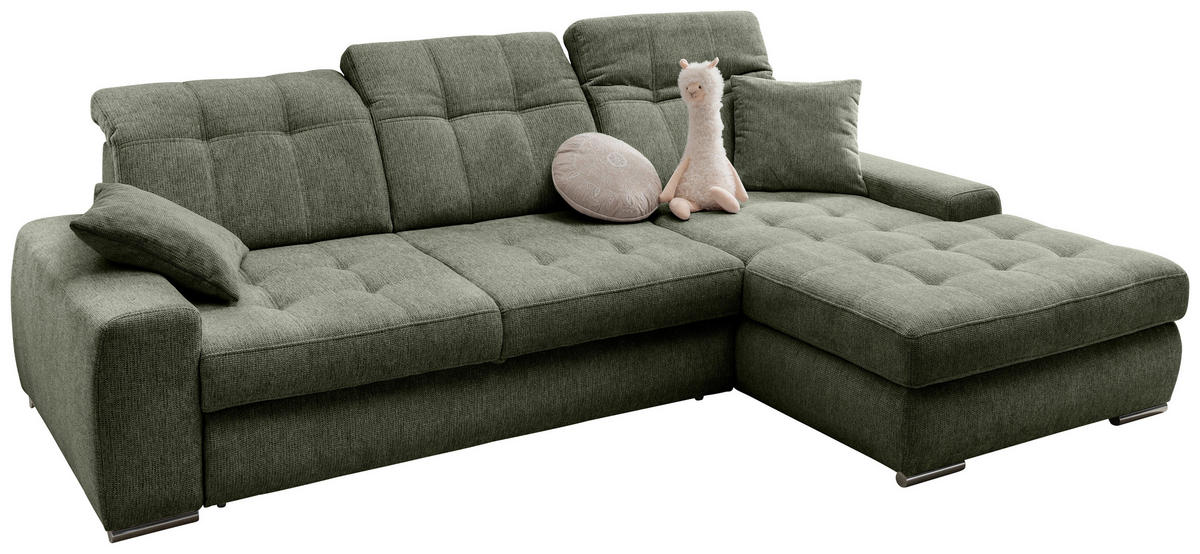 ECKSOFA Chenille Dunkelgrün  - Chromfarben/Dunkelgrün, Konventionell, Textil/Metall (283/186cm) - Livetastic