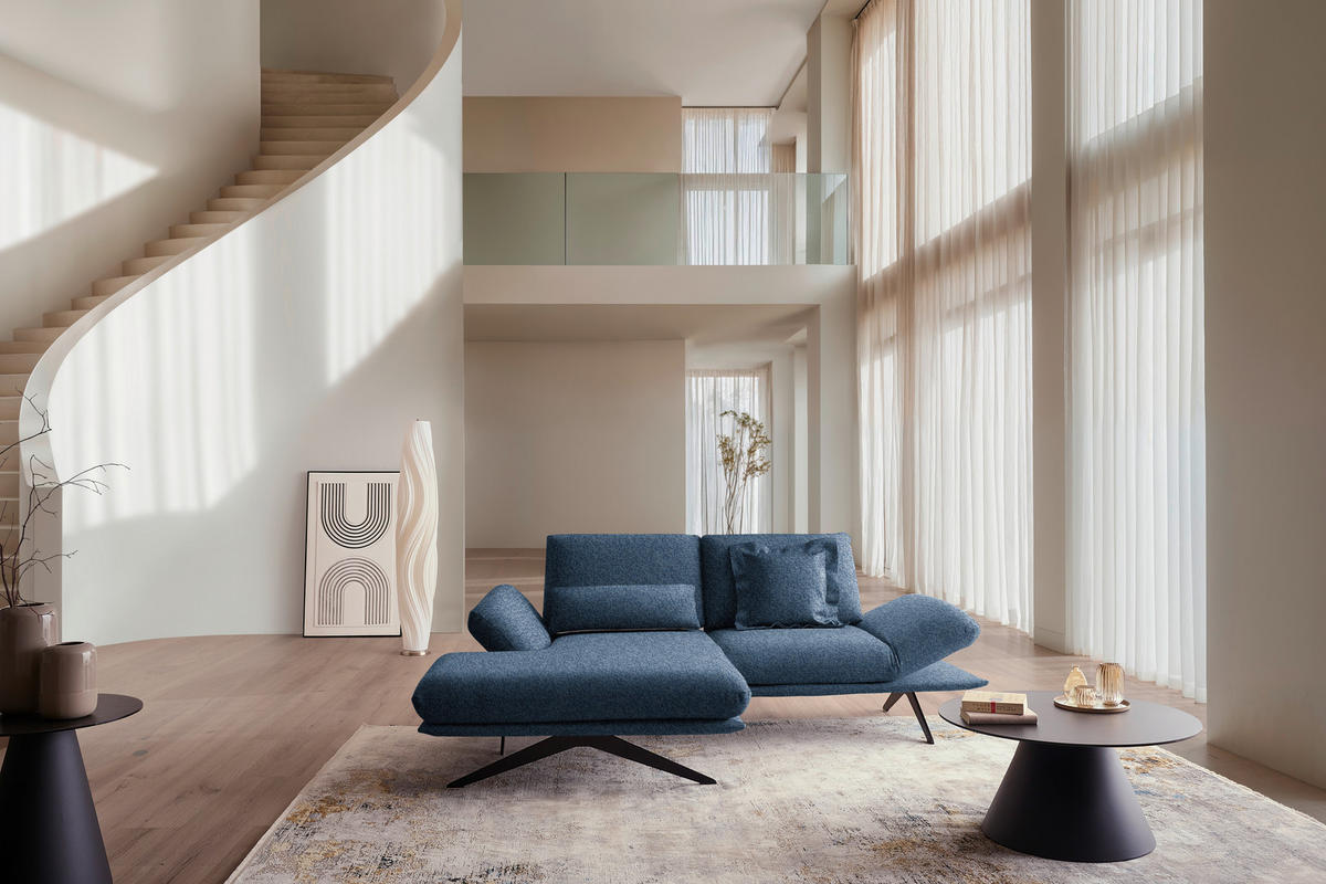 ECKSOFA Flachgewebe Blau  - Blau/Schwarz, Design, Textil/Metall (155/234cm) - Dieter Knoll