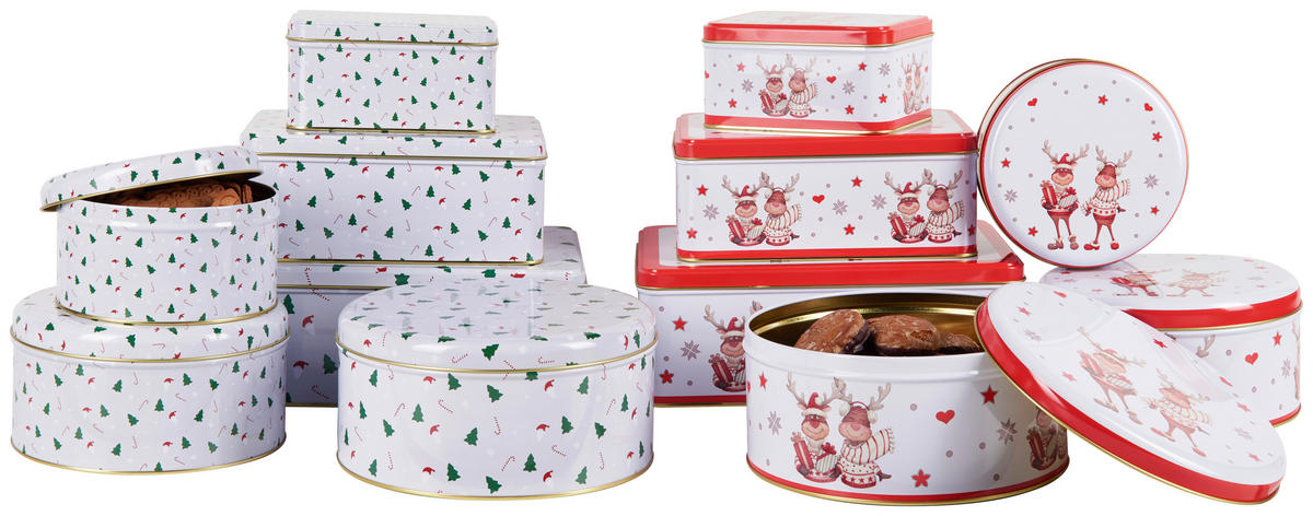 CUTIE PENTRU BISCUIțI  0.95 l  - alb/roșu, Basics, metal (14/10/7,1cm) - X-Mas