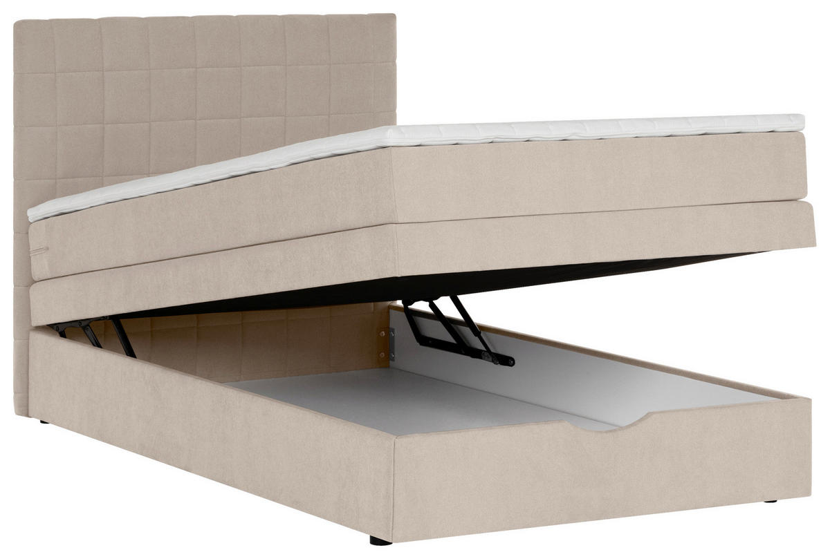 BOXSPRINGBETT 90/200 cm,  in Beige  - Beige/Schwarz, Design, Kunststoff/Textil (90/200cm) - Welnova