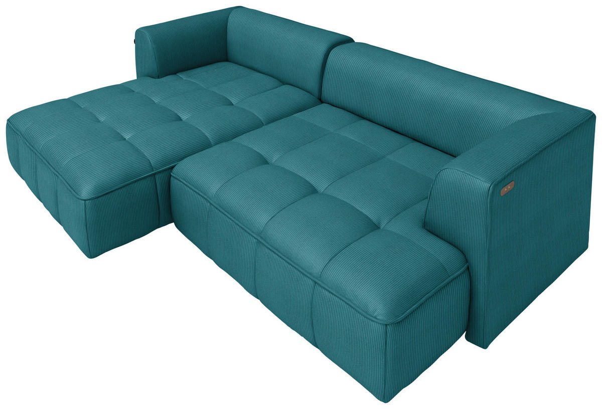 ECKSOFA Feincord Petrol  - Petrol/Schwarz, Design, Kunststoff/Textil (188/288cm) - Welnova