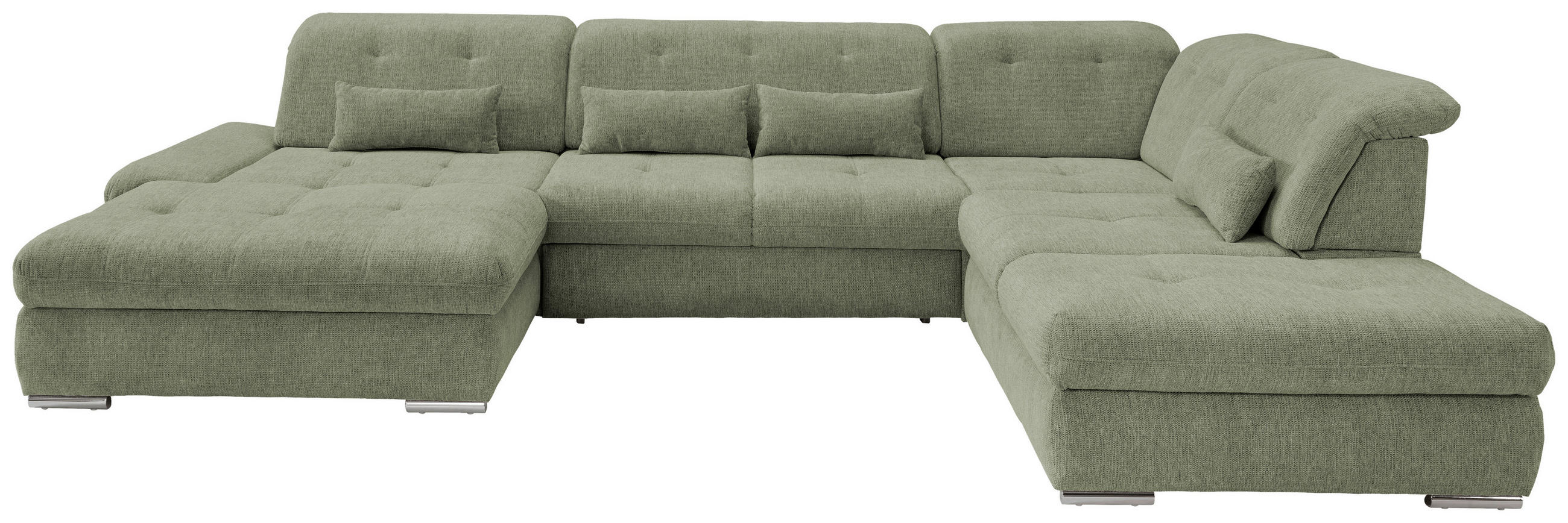 WOHNLANDSCHAFT Grün Chenille  - Chromfarben/Grün, Design, Textil/Metall (195/376/254cm) - Livetastic