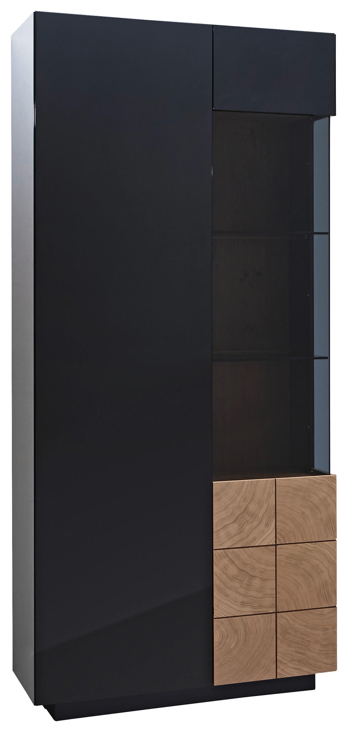 VITRINE  in furniert Eiche Eichefarben, Dunkelgrau - Eichefarben/Dunkelgrau, Design, Glas/Holz (90/200/42cm) - Ambiente