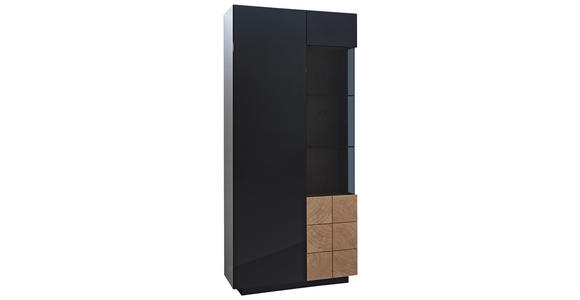 VITRINE in furniert Eiche Eichefarben, Dunkelgrau - Eichefarben/Dunkelgrau, Design, Glas/Holz (90/200/42cm) - Ambiente
