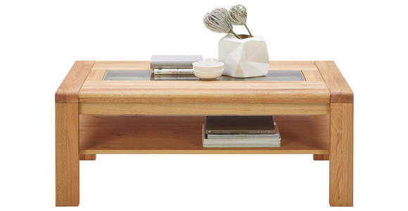 COUCHTISCH in Glas, Holz 115/65/45 cm - Eichefarben, KONVENTIONELL, Glas/Holz (115/65/45cm) - Valnatura