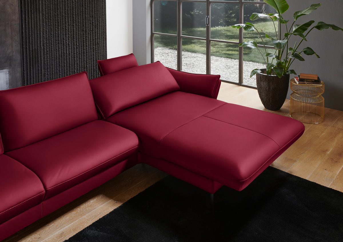 ECKSOFA in Echtleder Rot  - Rot/Schwarz, Design, Leder/Metall (334/172cm) - Valdera