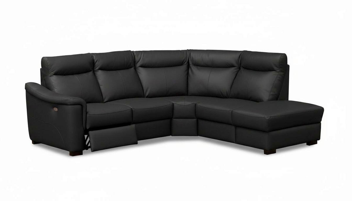 ECKSOFA Echtleder Schwarz  - Wengefarben/Schwarz, Design, Leder/Holz (260/229cm) - Livetastic