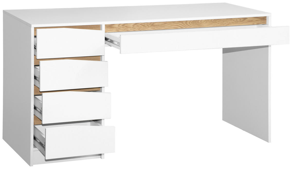 SCHREIBTISCH 140/60/76 cm  in Weiß, Eichefarben  - Eichefarben/Weiß, MODERN, Holzwerkstoff (140/60/76cm) - Venda