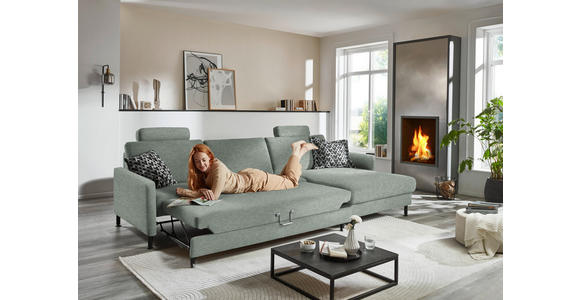 ECKSOFA  in Chenille, Flachgewebe Hellgrau Rücken echt  316/175 cm  - Hellgrau/Schwarz, Design, Textil/Metall (316/175cm) - Dieter Knoll