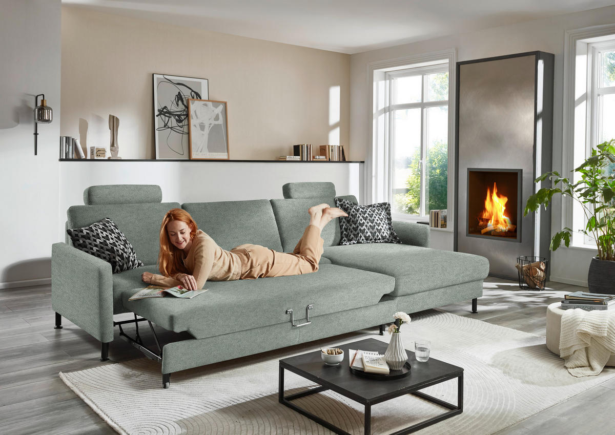 ECKSOFA  in Chenille, Flachgewebe Hellgrau  316/175 cm  - Hellgrau/Schwarz, Design, Textil/Metall (316/175cm) - Dieter Knoll