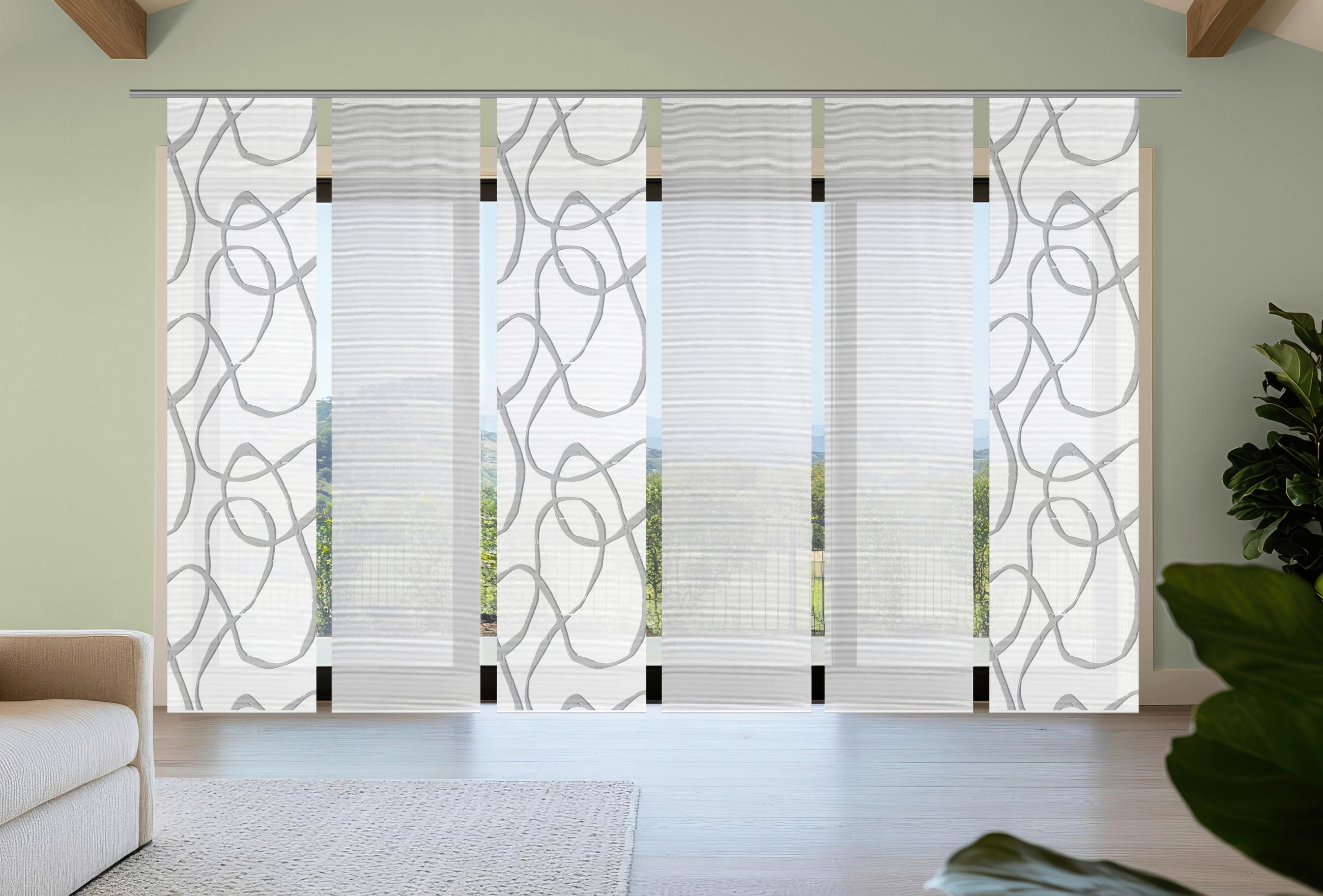 FLÄCHENVORHANG  6 Stück  blickdicht  60/260 cm   - Grau Hochglanz/Weiß, KONVENTIONELL, Textil (60/260cm)