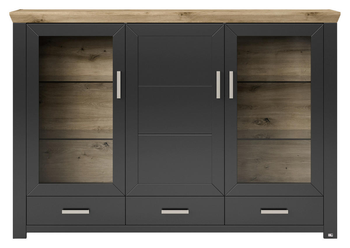 HIGHBOARD  in 184,1/126,6/44,2 cm  - Graphitfarben/Eiche Artisan, Design, Glas/Holzwerkstoff (184,1/126,6/44,2cm) - SetOne by Musterring
