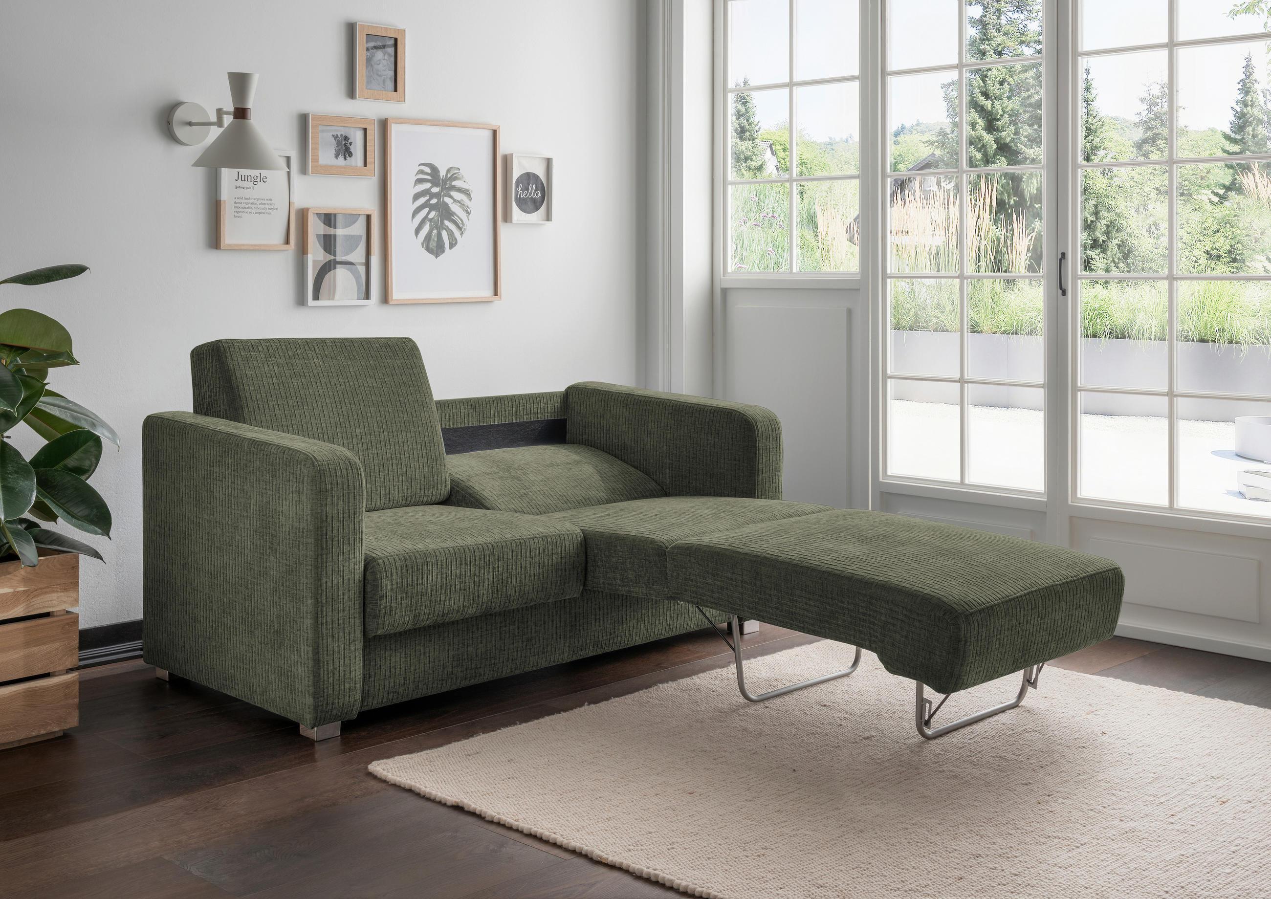 SCHLAFSOFA Mikrofaser Olivgrün  - Chromfarben/Olivgrün, Basics, Kunststoff/Textil (159/88/87cm) - Livetastic