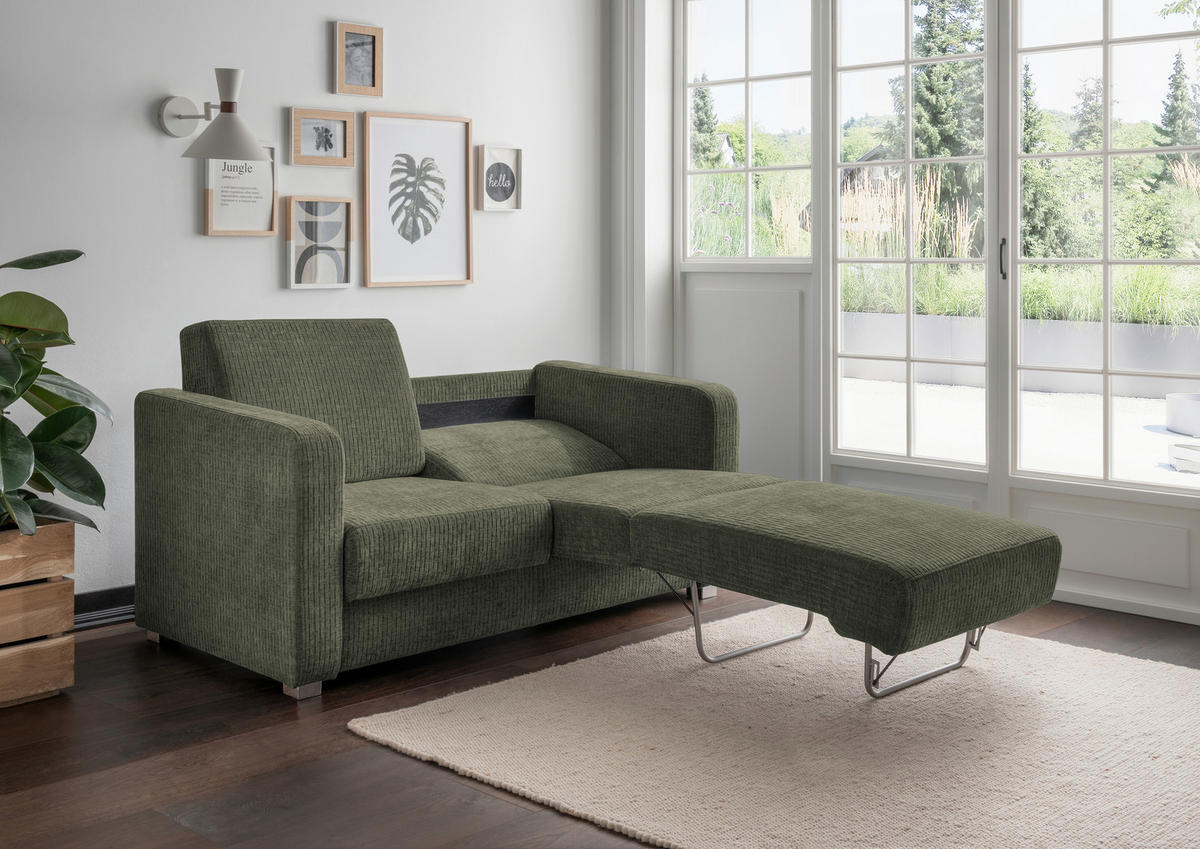 SCHLAFSOFA Mikrofaser Olivgrün  - Chromfarben/Olivgrün, Basics, Kunststoff/Textil (159/88/87cm) - Livetastic