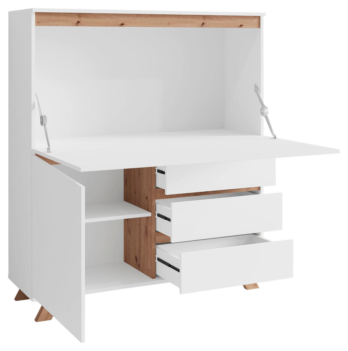 SEKRETÄR  Kabeldurchlass, klappbar, Stauraum  - Weiß/Sonoma Eiche, MODERN, Holzwerkstoff (120/127/38cm) - MID.YOU