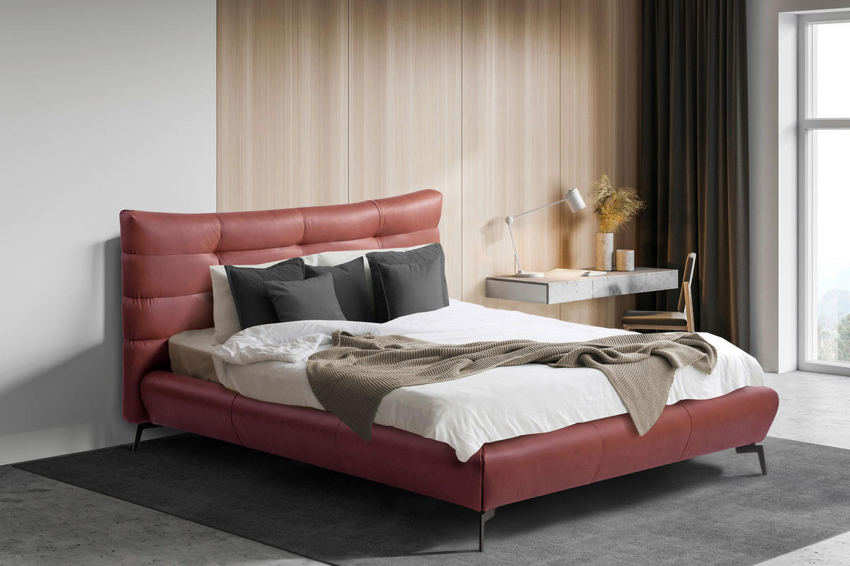 POLSTERBETT gepolstertes Kopfteil Kirschrot 180/200 cm  - Schwarz/Kirschrot, Design, Leder/Metall (180/200cm) - Esposa
