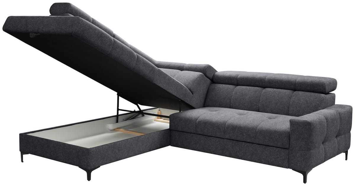 ECKSOFA in Struktur Dunkelgrau  - Dunkelgrau/Schwarz, Modern, Textil/Metall (212/254cm) - Carryhome