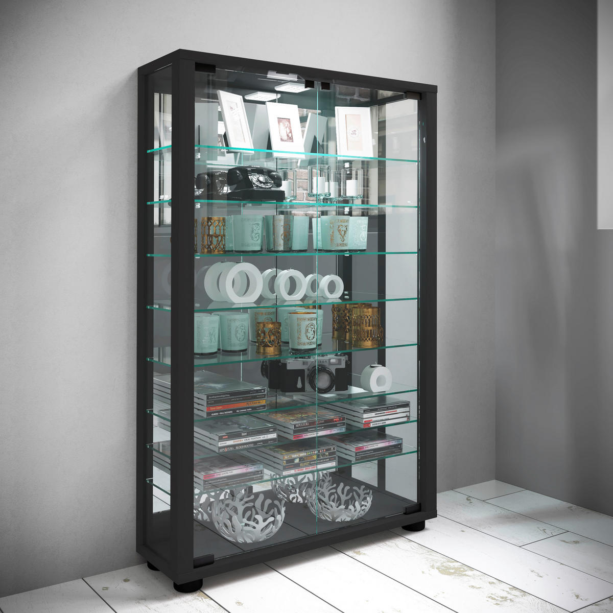 VITRINE in Schwarz  - Schwarz, Modern, Glas/Holzwerkstoff (59/91,3/18cm) - MID.YOU