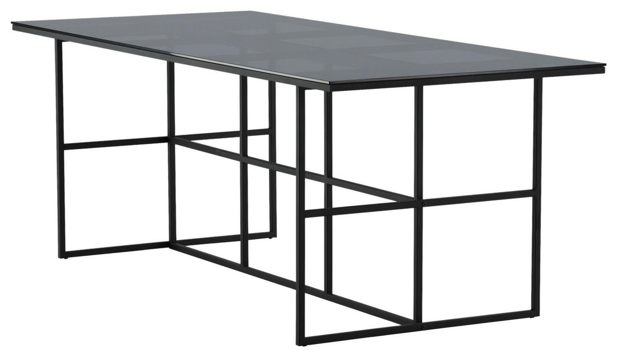 ESSTISCH in Metall, Glas 200/90/74 cm  - Schwarz, Design, Glas/Metall (200/90/74cm) - Livetastic