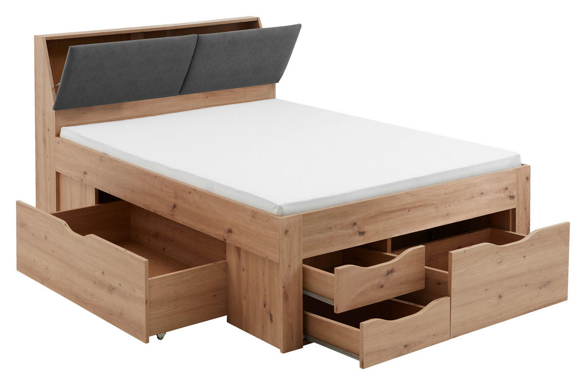 STAURAUMBETT 140/200 cm  in Eiche Artisan  - Eiche Artisan/Grau, KONVENTIONELL, Holzwerkstoff (140/200cm) - Boxxx