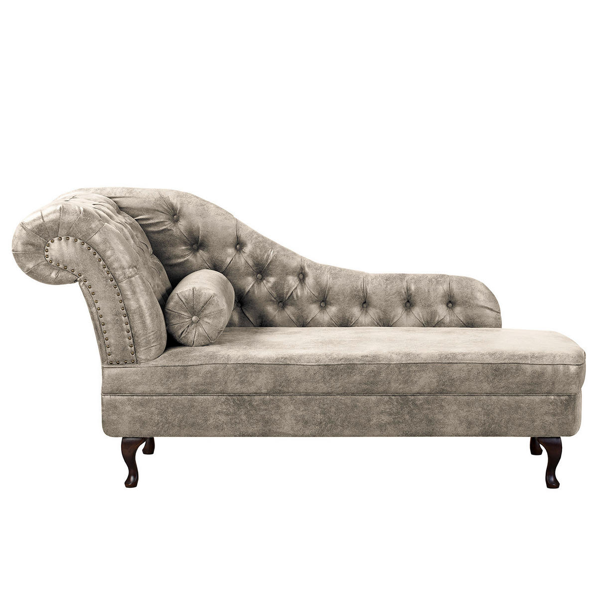 RÉCAMIERE Lederlook Hellgrau  - Hellgrau/Braun, Design, Holz/Textil (185/93/75cm) - Livetastic