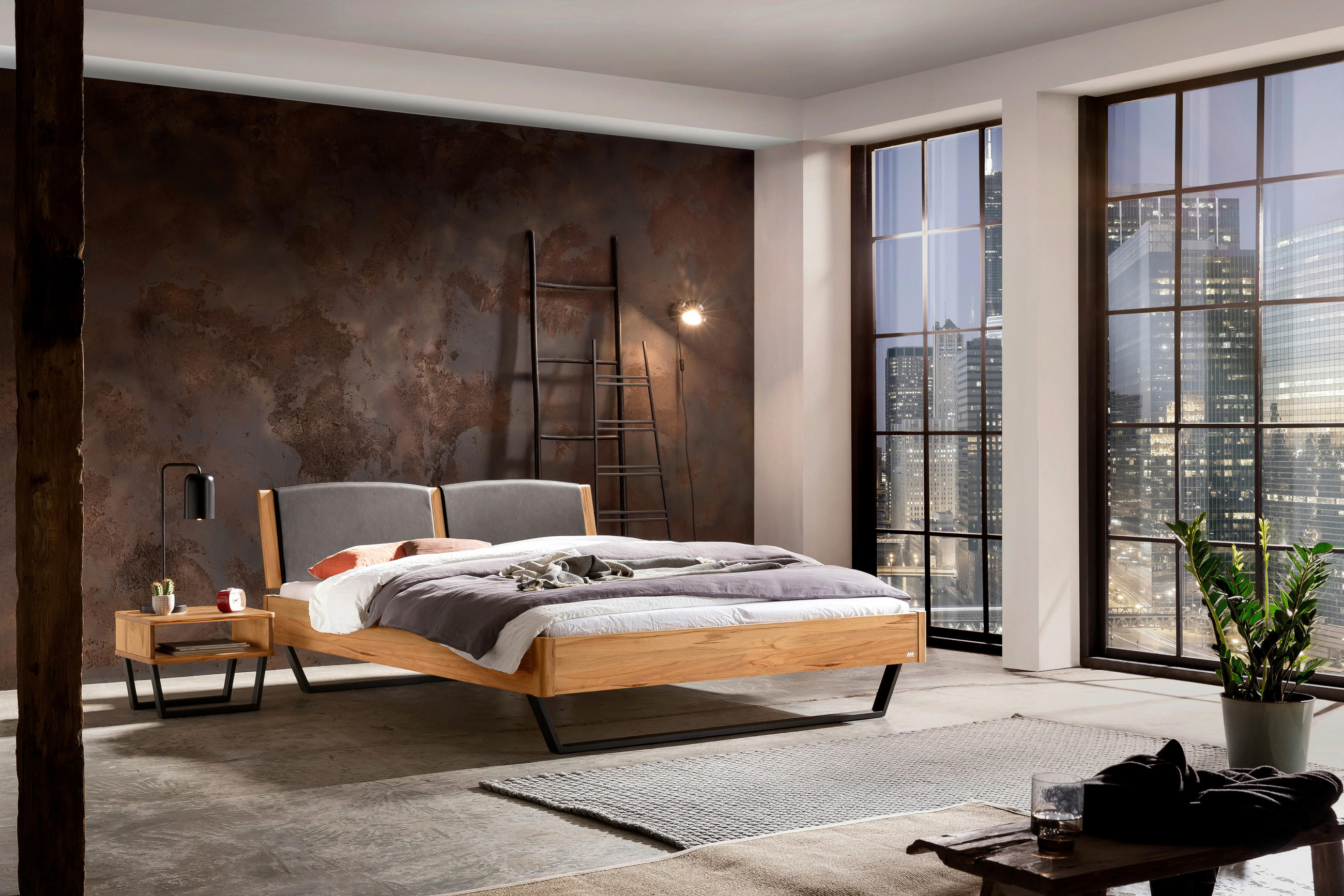 BETT 140/200 cm  in Buchefarben   - Dunkelgrau/Anthrazit, Modern, Holz/Textil (140/200cm) - Hasena