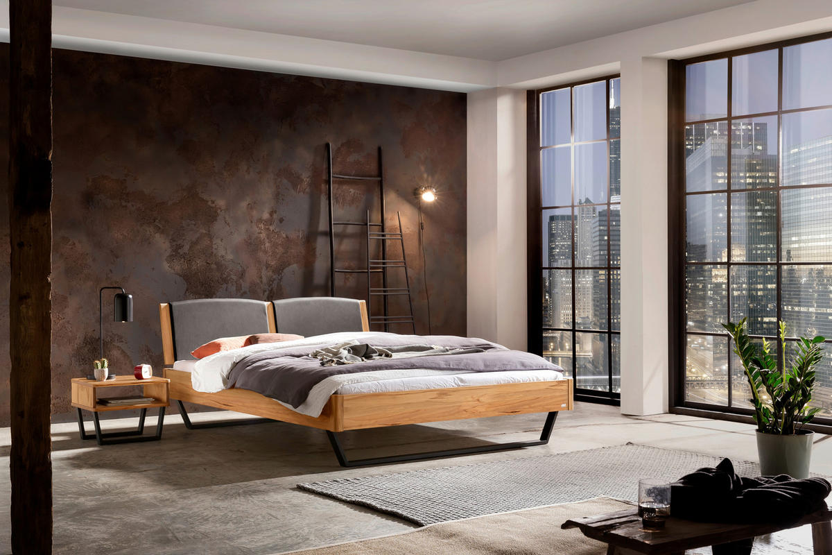 BETT 160/200 cm  in Buchefarben  - Dunkelgrau/Anthrazit, Design, Holz/Metall (160/200cm) - Hasena