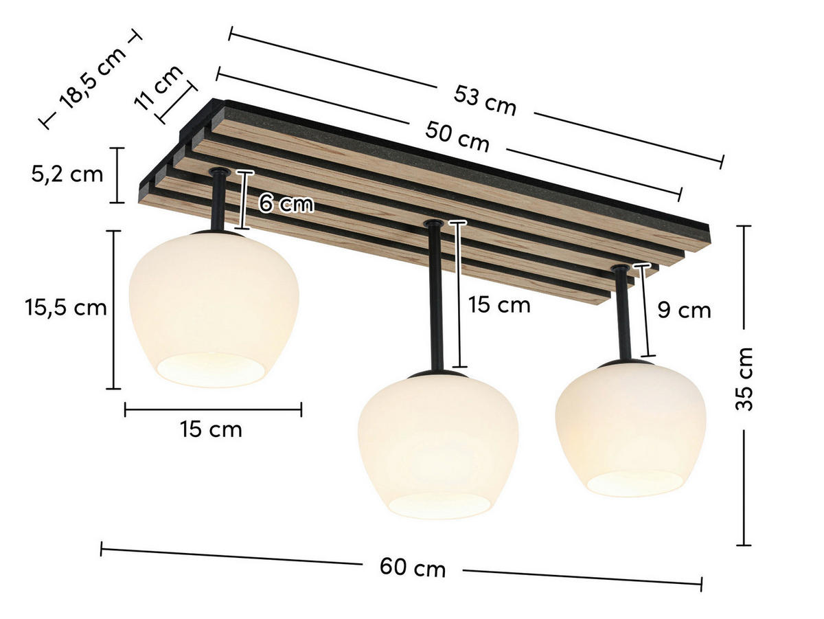 HÄNGELEUCHTE 60/16/35 cm   - Eichefarben/Schwarz, Trend, Glas/Holzwerkstoff (60/16/35cm) - Collet's Monde