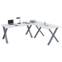 ECKSCHREIBTISCH 220/160/76 cm Silberfarben, Weiss in verschiedenen Holz-Dekoren erhältlich  - Weiss/Silberfarben, Modern, Holzwerkstoff/Metall (220/160/76cm) - MID.YOU