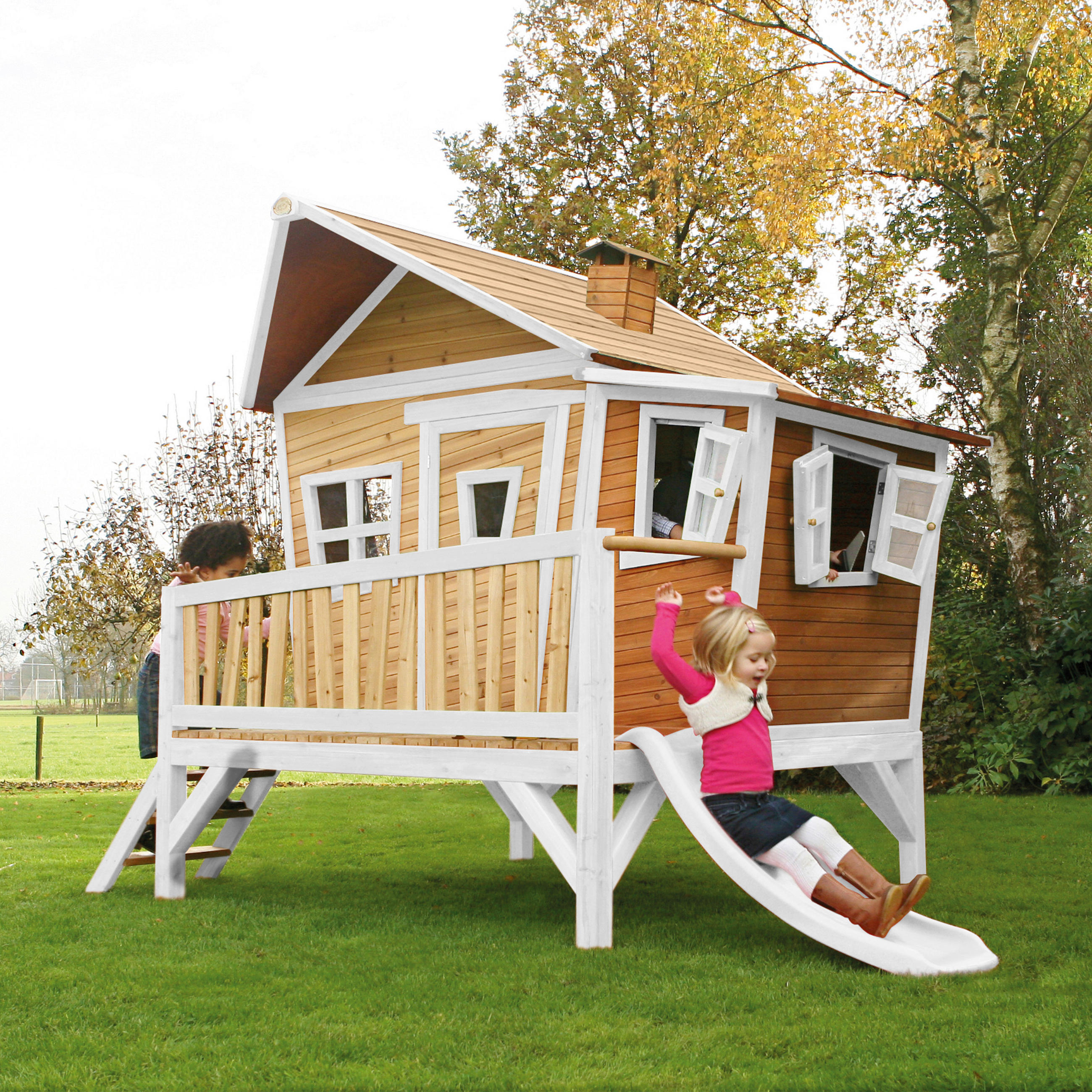 SPIELHAUS 123/12,8/152 cm  - Braun/Weiß, KONVENTIONELL, Holz/Kunststoff (123/12,8/152cm) - Ambia Garden