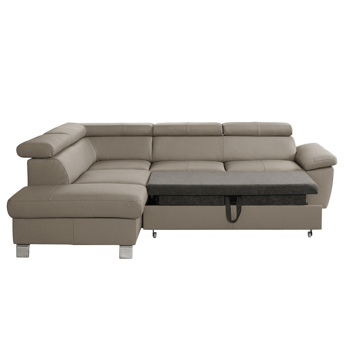 ECKSOFA Hellgrau Echtleder Lederlook  - Chromfarben/Hellgrau, Design, Leder/Textil (208/248cm) - Livetastic