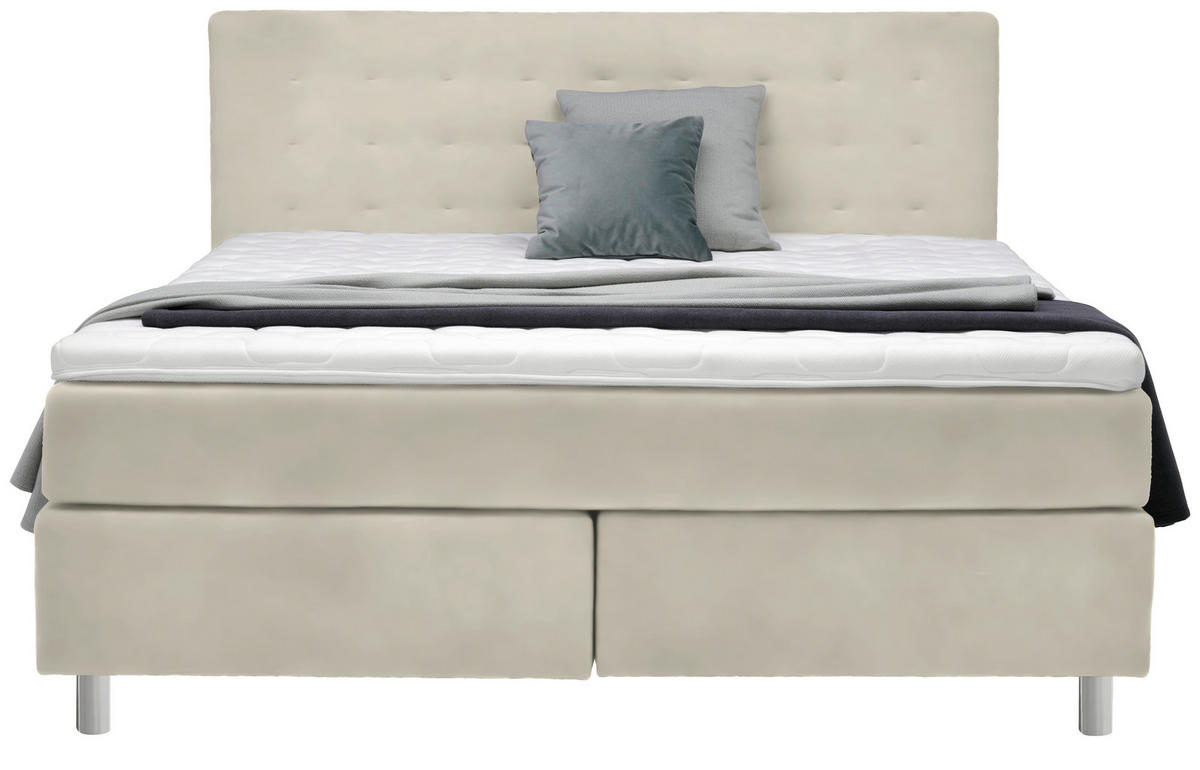 BOXSPRINGBETT 180/200 cm  in Hellgrau  - Chromfarben/Hellgrau, Konventionell, Kunststoff/Textil (180/200cm) - Voleo