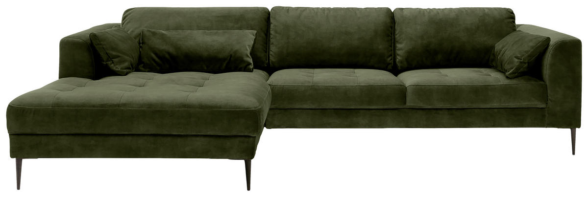 ECKSCHLAFSOFA in Mikrofaser Dunkelgrün  - Dunkelgrün/Schwarz, Modern, Textil (168/280cm) - Trendmanufaktur