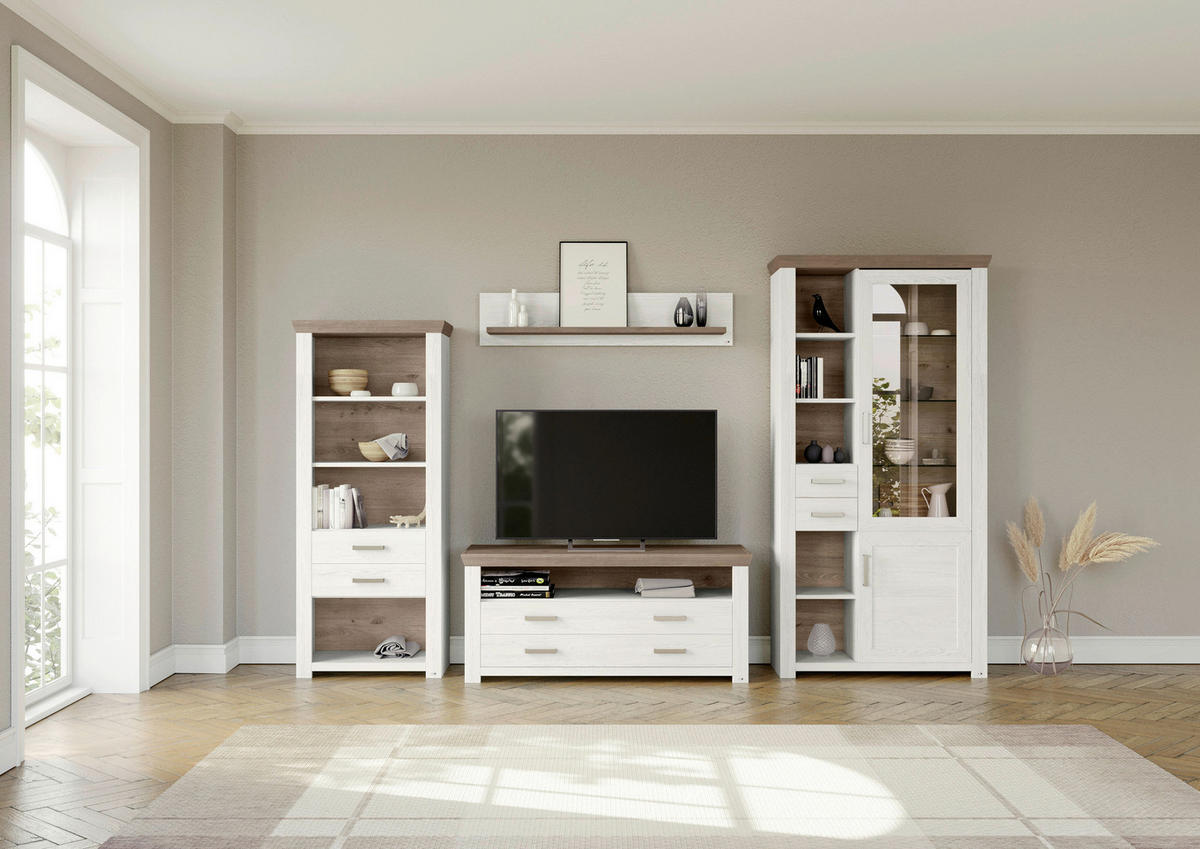 WOHNWAND  in Weiß, Eichefarben  340/206,6/51,2 cm  - Eichefarben/Weiß, Design, Glas/Holzwerkstoff (340/206,6/51,2cm) - SetOne by Musterring