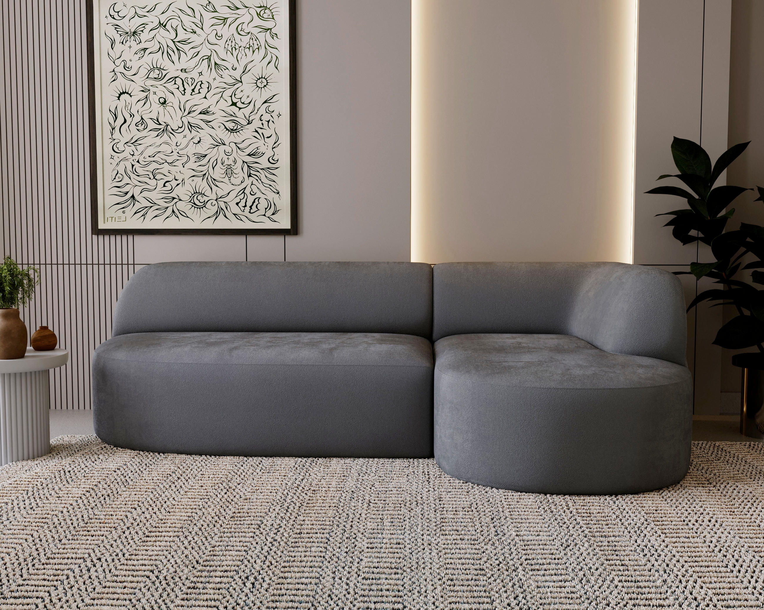 ECKSOFA Chenille Dunkelgrau  - Dunkelgrau/Schwarz, Design, Kunststoff/Textil (218/156cm) - Livetastic
