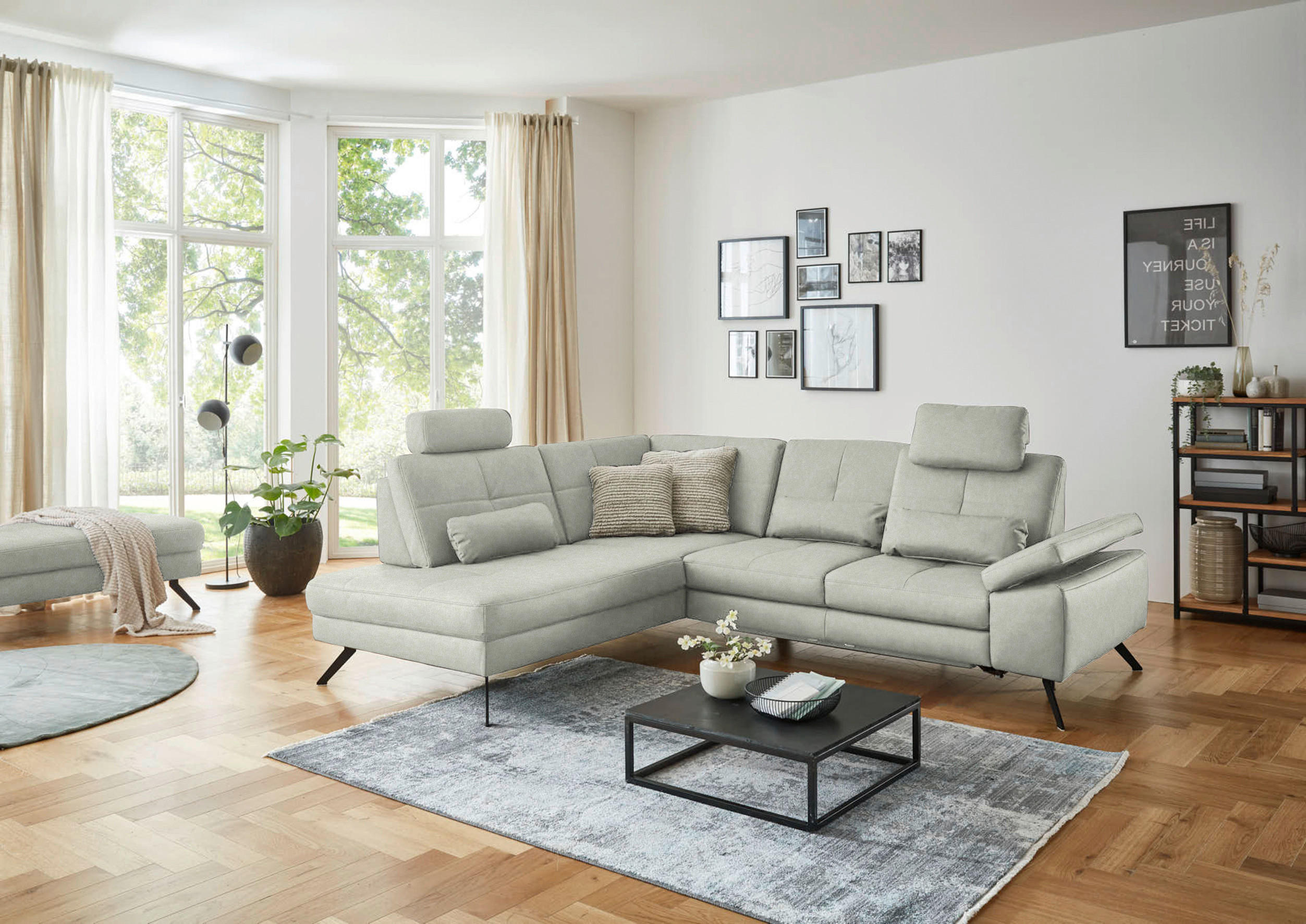 ECKSOFA in Lederlook, Mikrofaser Hellgrau  - Hellgrau/Schwarz, Design, Textil/Metall (194/261cm) - Beldomo System