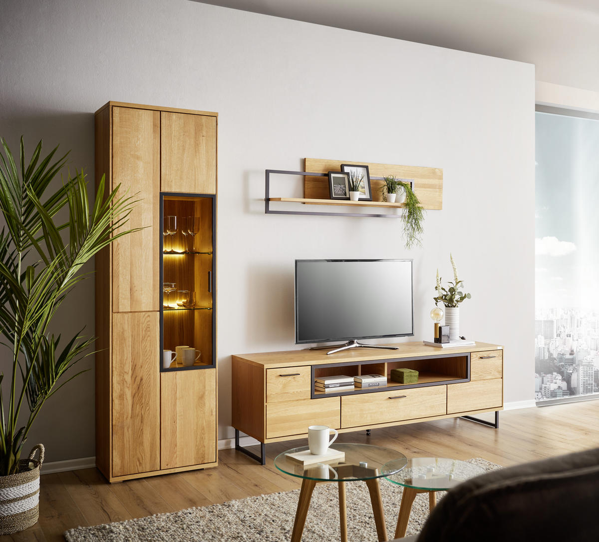 VITRINE Bastia Eichefarben  60/204/38 cm  - Dunkelgrau/Eichefarben, Konventionell, Glas/Holz (60/204/38cm) - Cantus