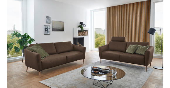 2-SITZER-SOFA  in Echtleder Braun   - Eichefarben/Beige, Natur, Leder/Holz (182/86/87cm) - Valnatura