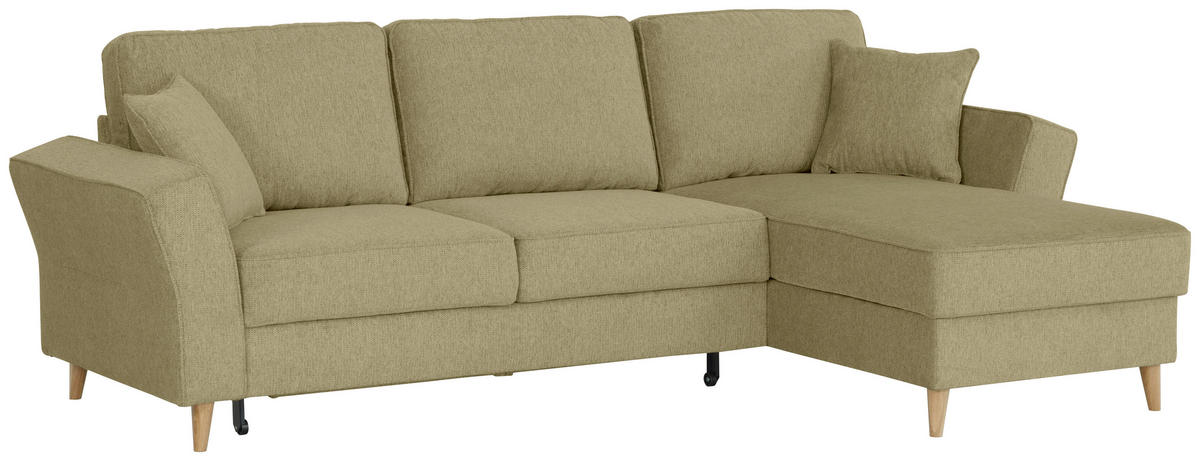 ECKSOFA in Flachgewebe Grün  - Eichefarben/Grün, Konventionell, Holz/Textil (265/159cm) - Carryhome