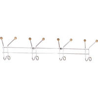 CUIER DE PERETE CU CÂRLIGE - culoare crom, Basics, lemn/metal (60/12/5cm)